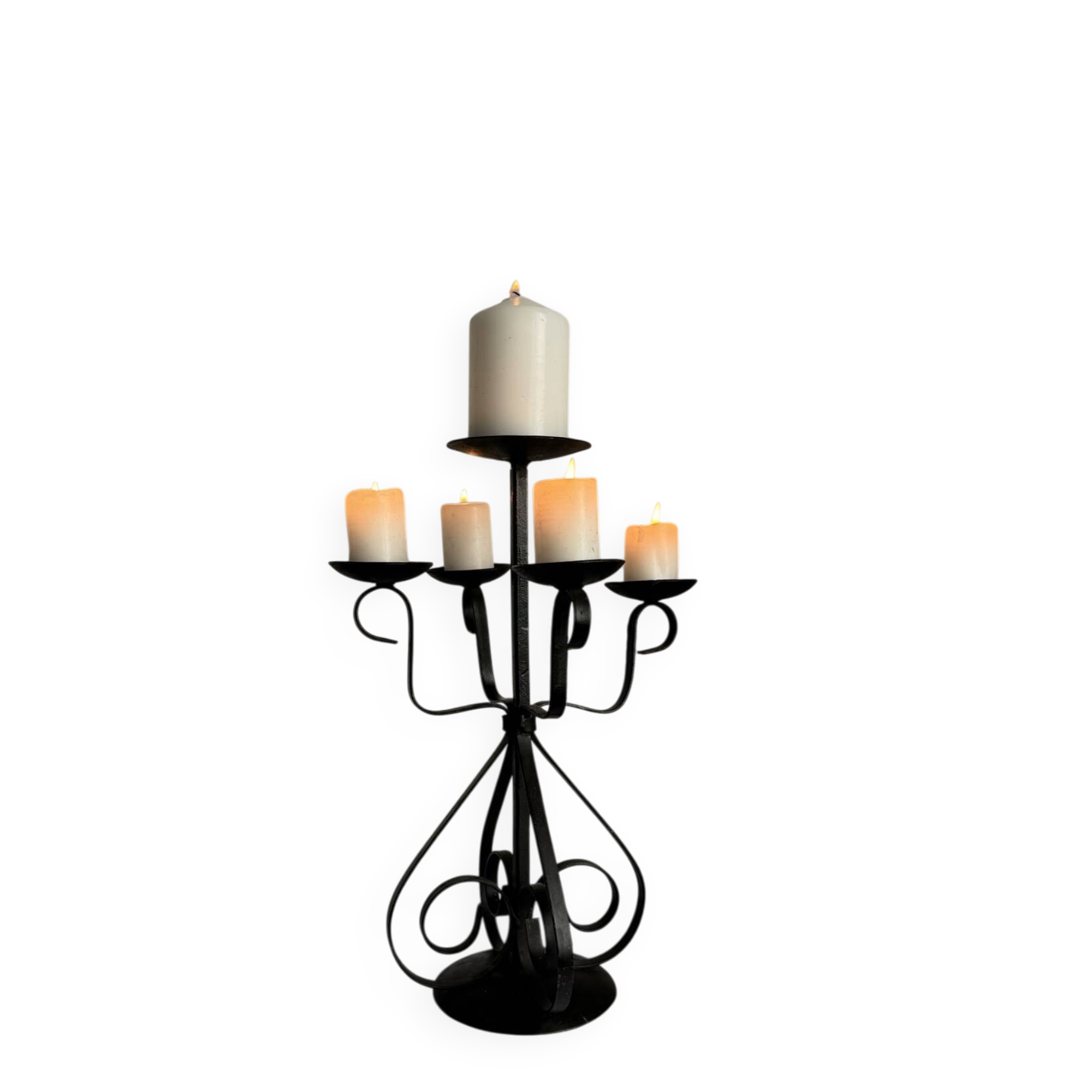 Vintage Brutalist large black wrought iron candelabra