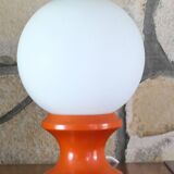 Table or bedside lamp orange wood and opaline vintage 70's hustadt
