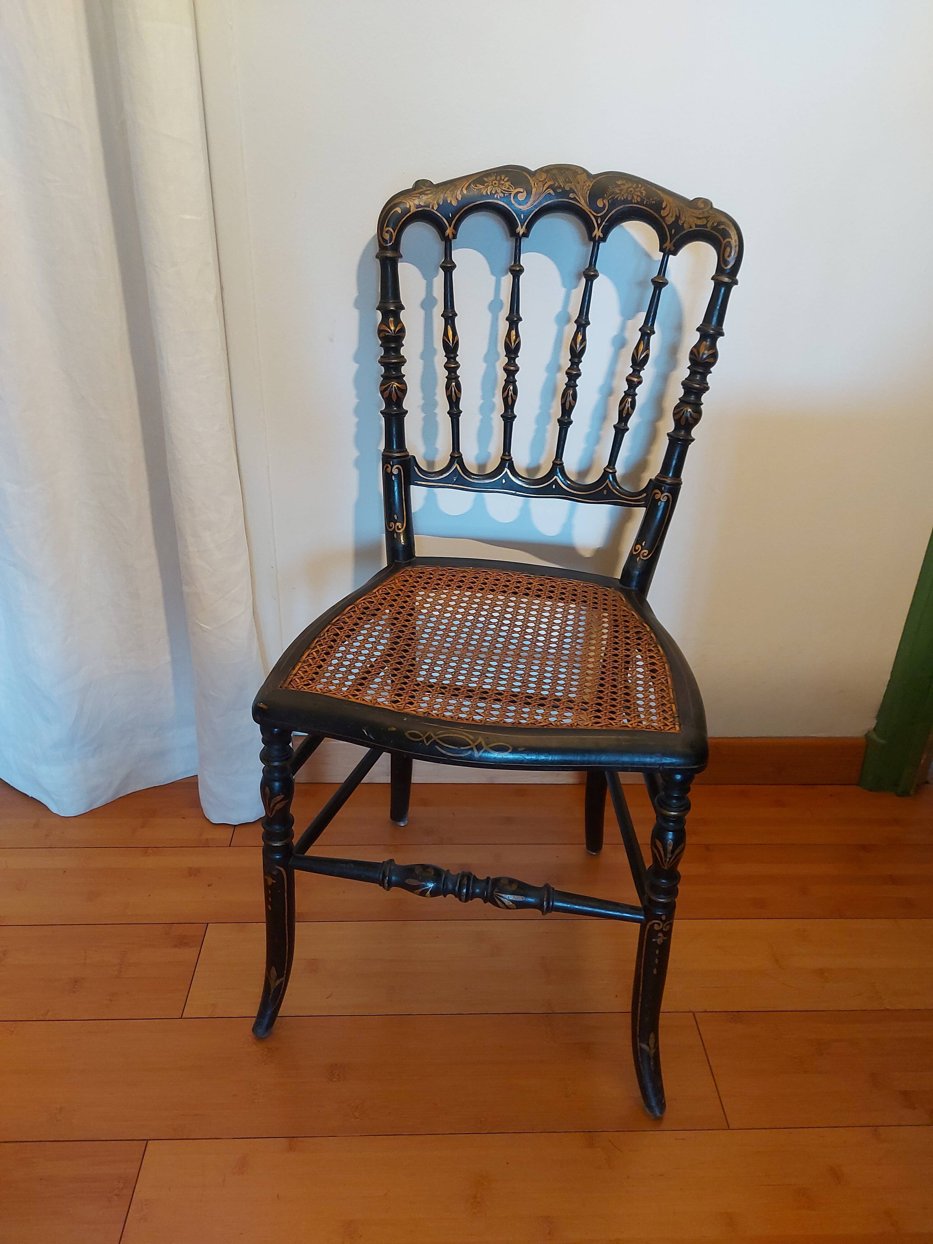 Chaise Napoleon III authentique assise cannage