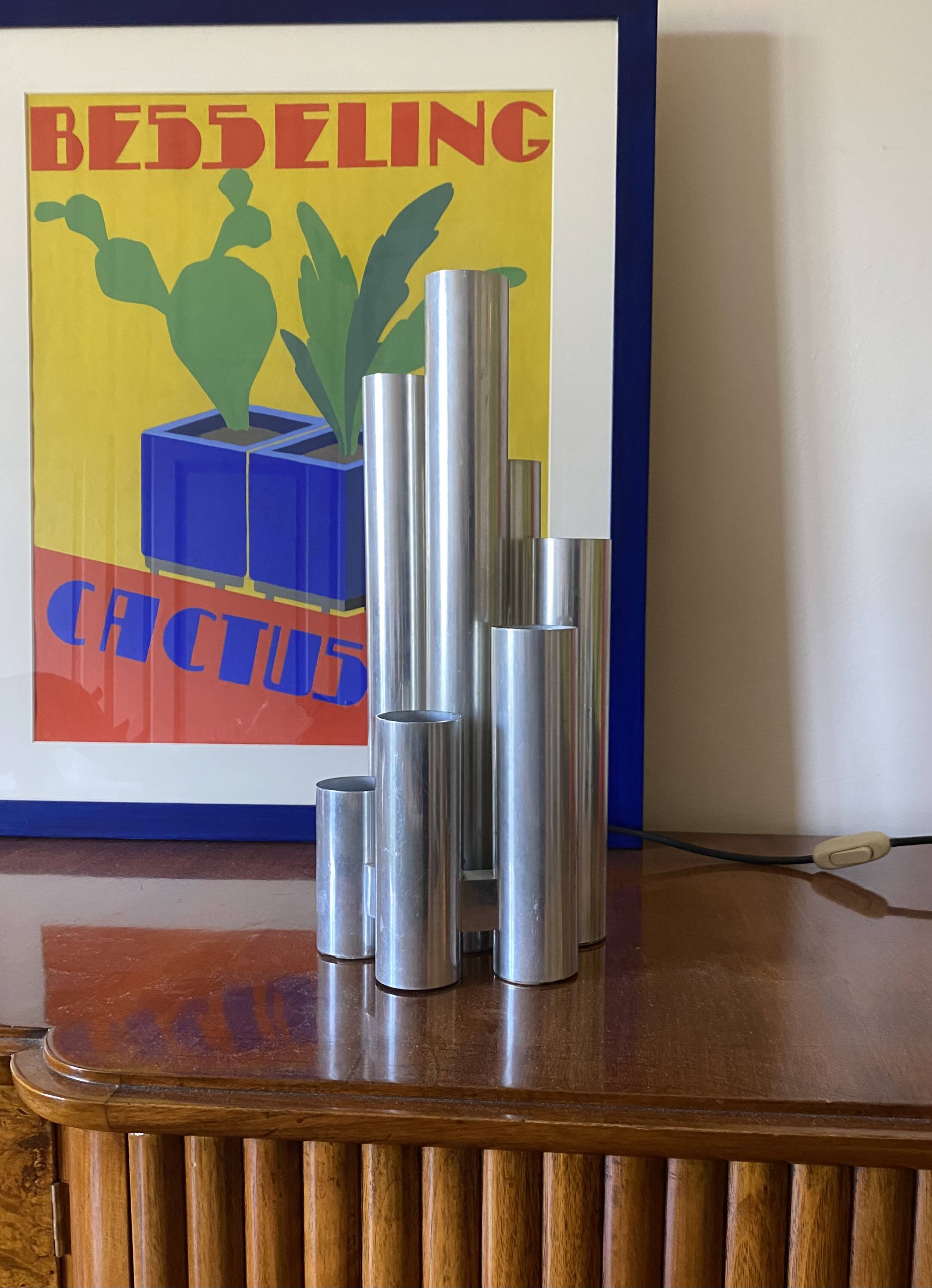 Hollywood regency 6 lights metal table lamp, Sciolari, Italy 1970s