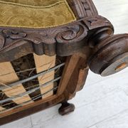 Fauteuil danois à dossier haut, années 1960, laine d'ameublement, bois de chêne massif.
