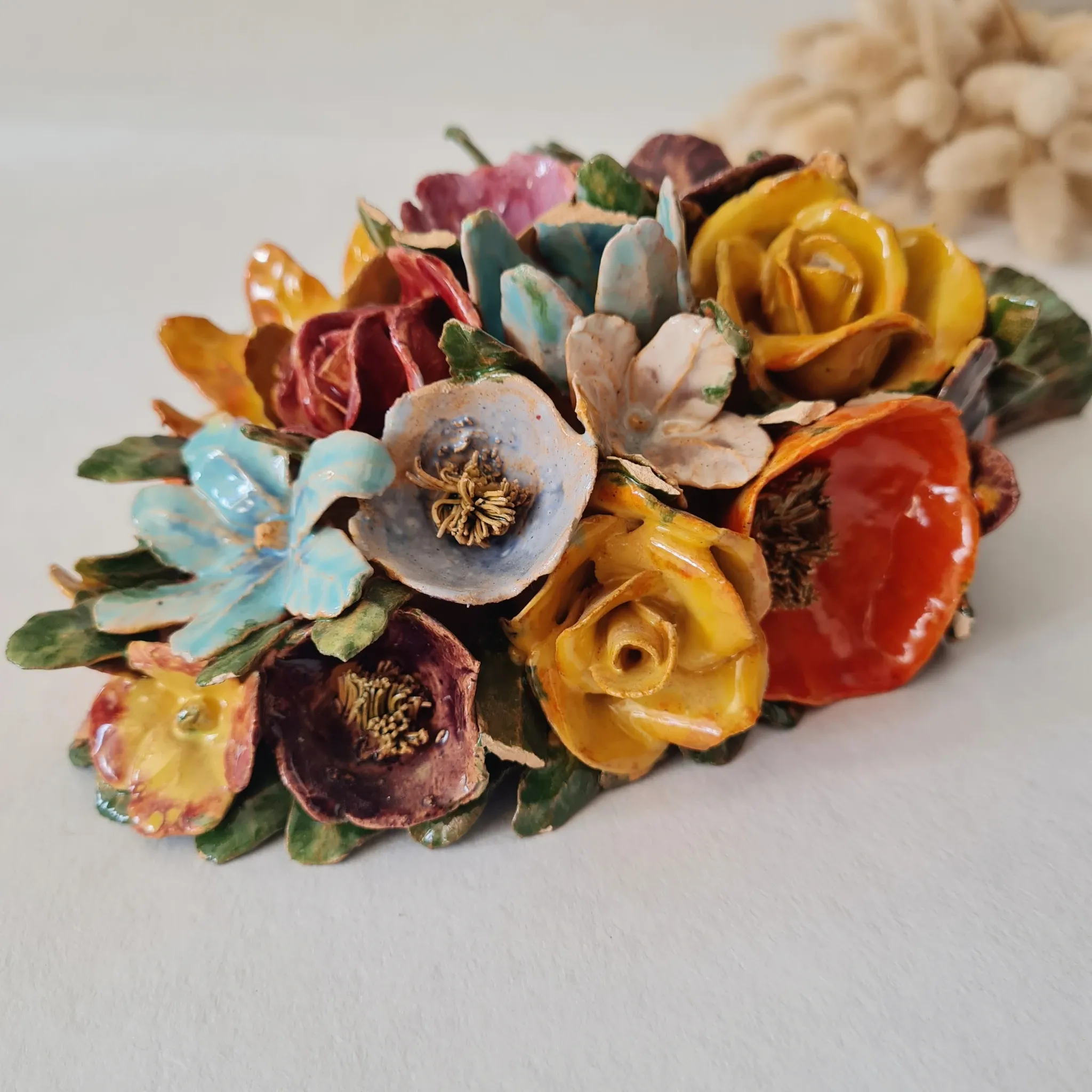 Applied bouquet of flowers in slipware Art Nouveau