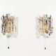 Set of two brass and heavy ice glass sconces by Kalmar, Austria 1970’s