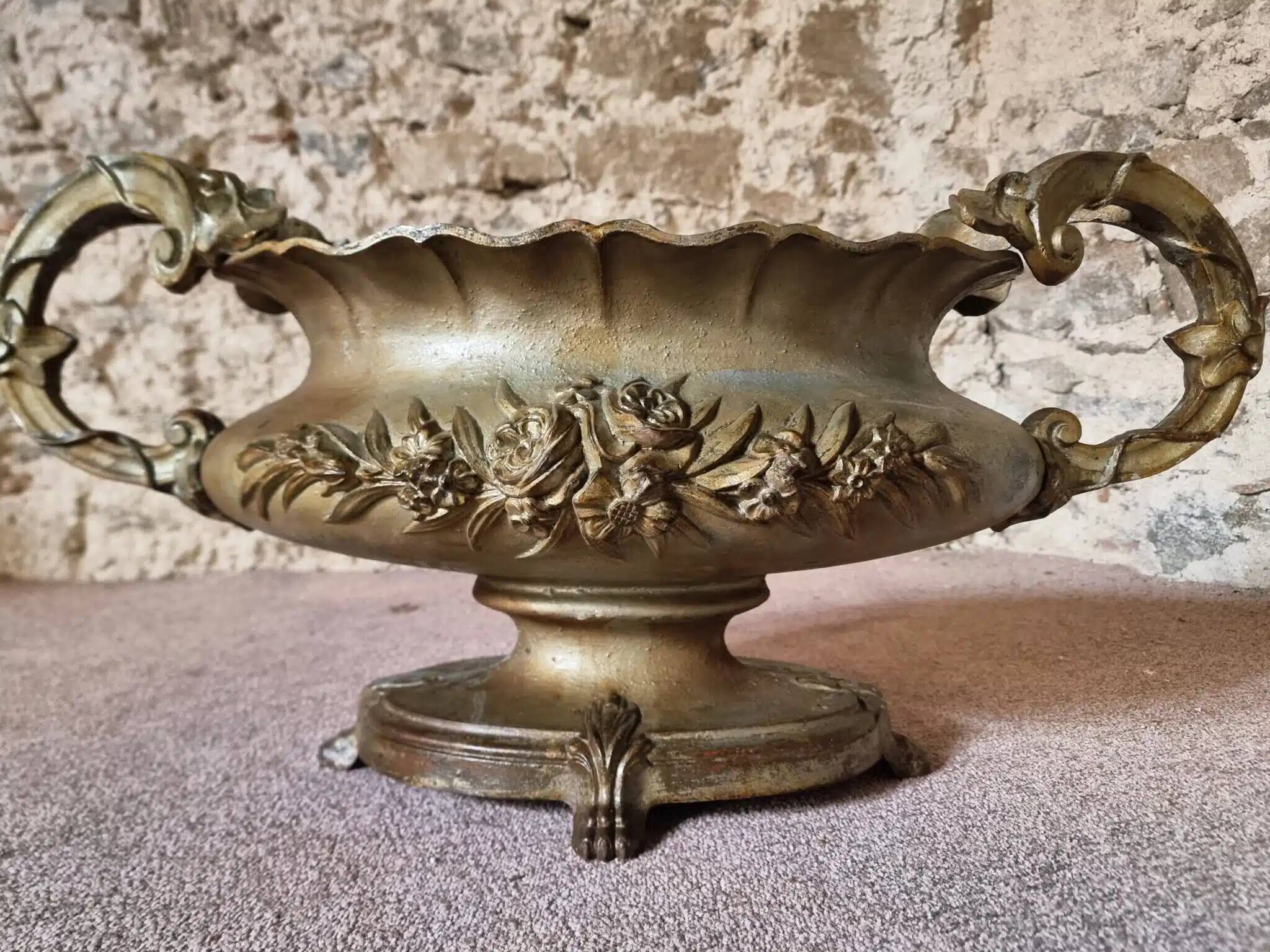 Large antique cast iron planter on a stand, France, circa 1900.