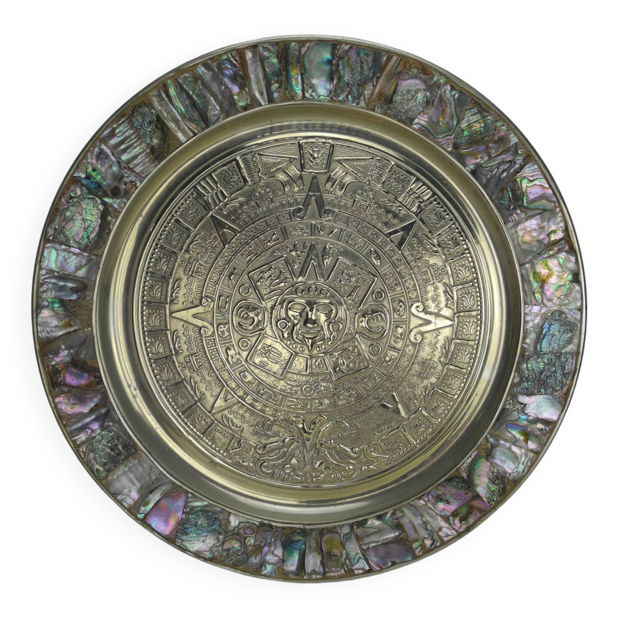 large antique wall plate Mexico alpaca Mayan calendar vintage wall plate decor
