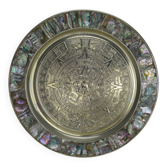 large old wall plate Mexico alpaca Mayan calendar deco vintage wall plate