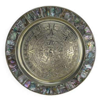 large antique wall plate Mexico alpaca Mayan calendar vintage wall plate decor