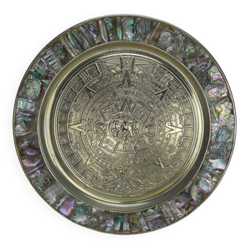 grand plat mural ancien Mexico alpaca calendrier Maya déco vintage wall plate