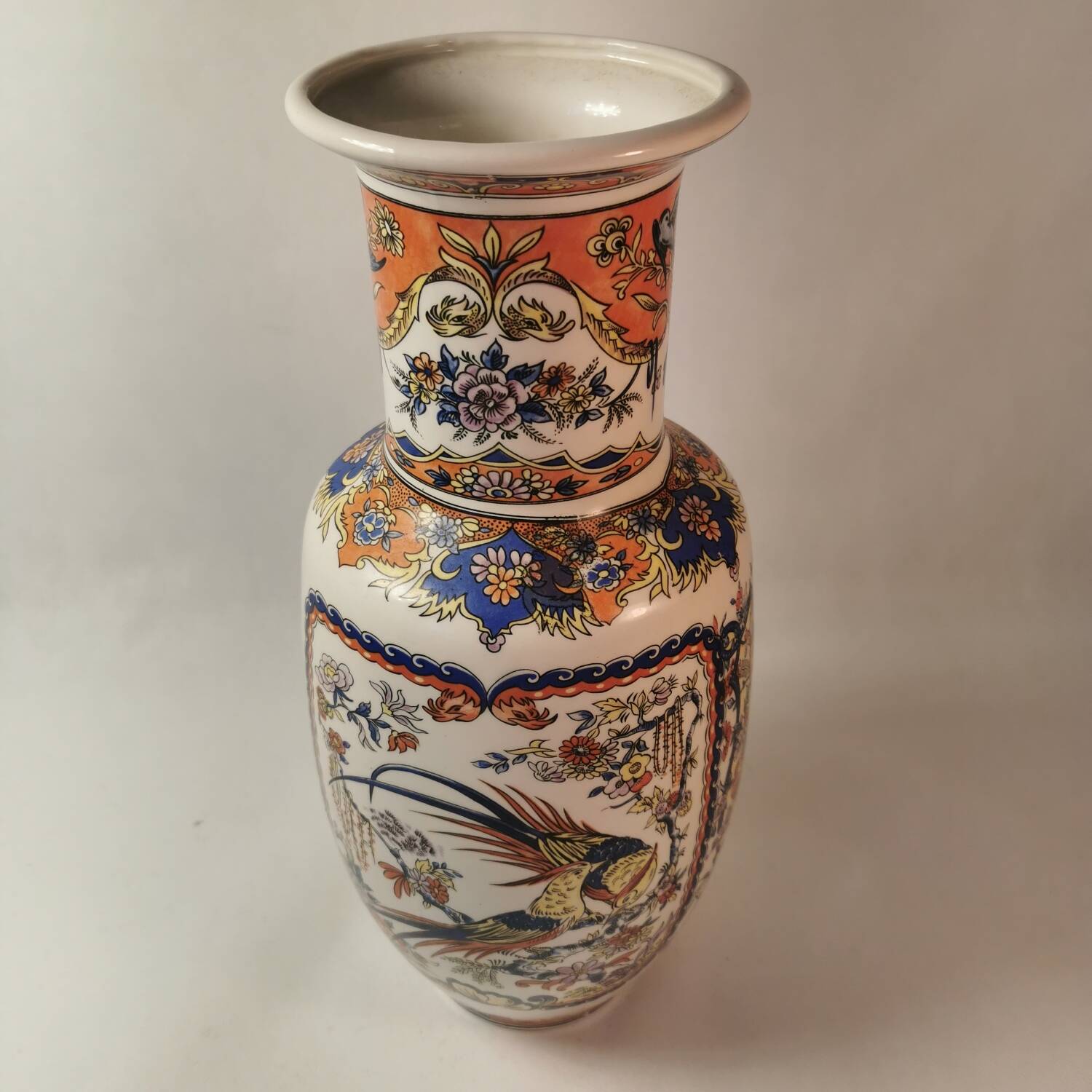 Jp derevia, ceramic vase with pheasants, signed at the bottom