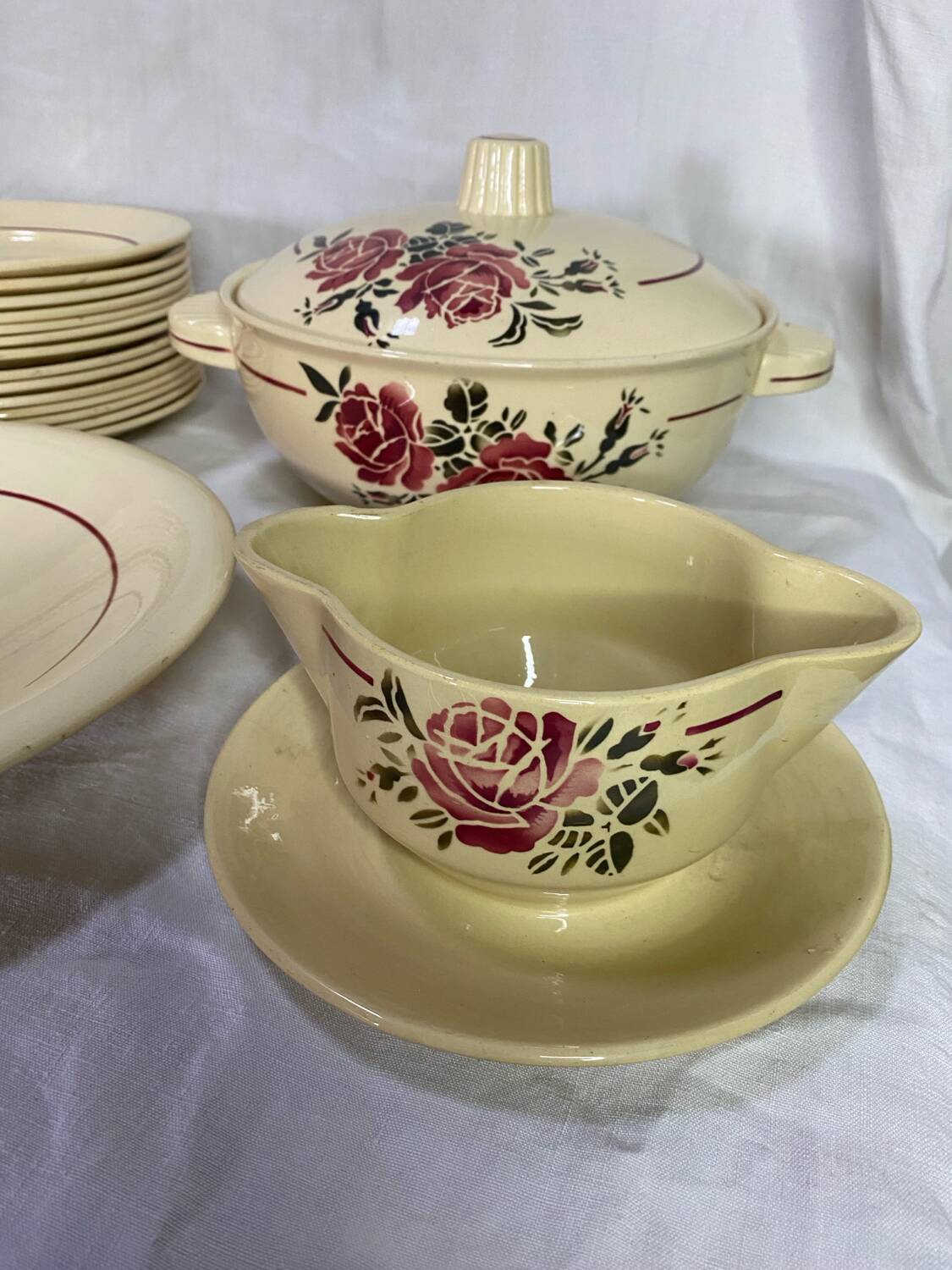 Old half-porcelain service Badonviller Strasbourg – 22 pieces