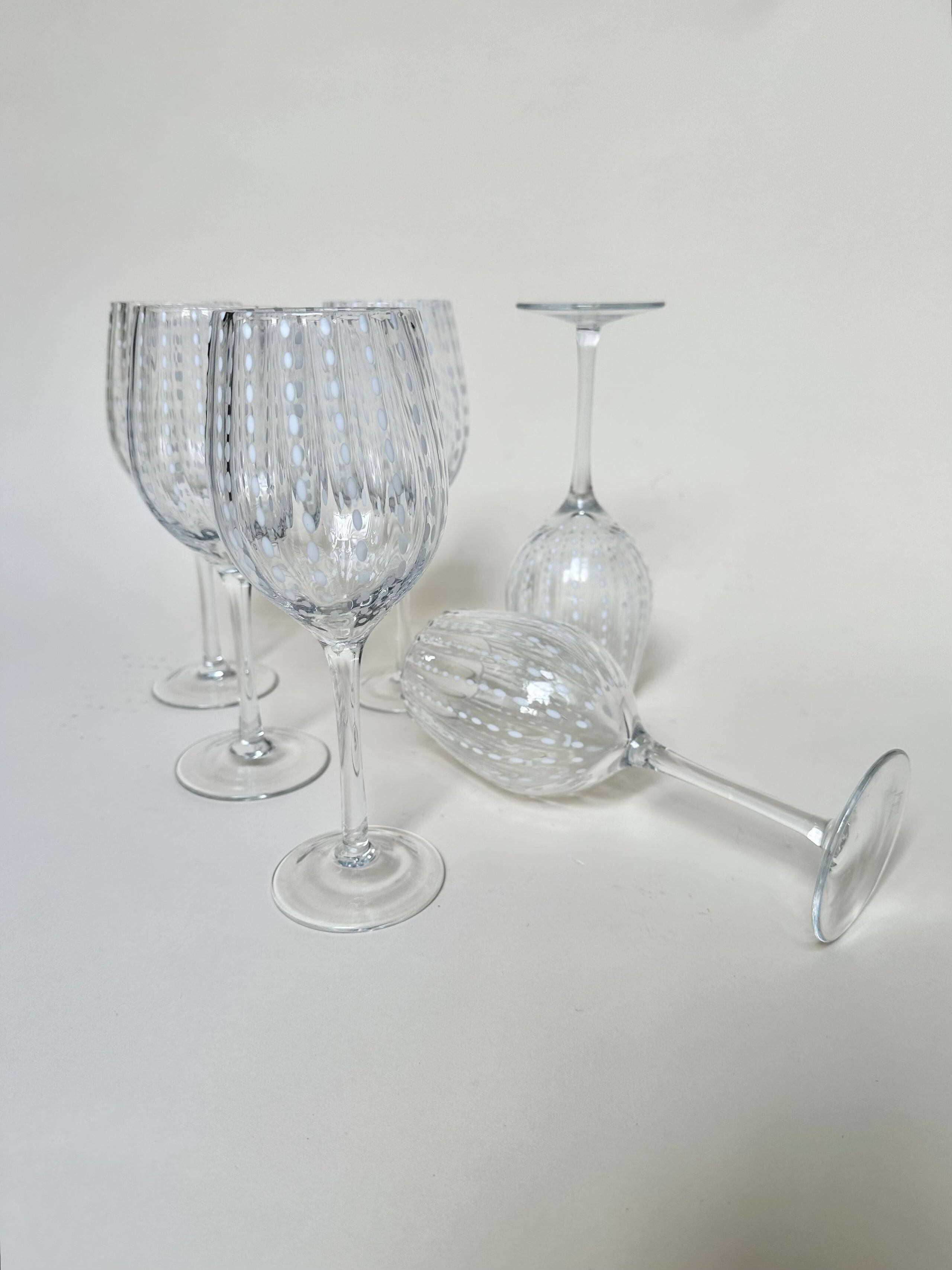 Set of six speckled white wine glasses