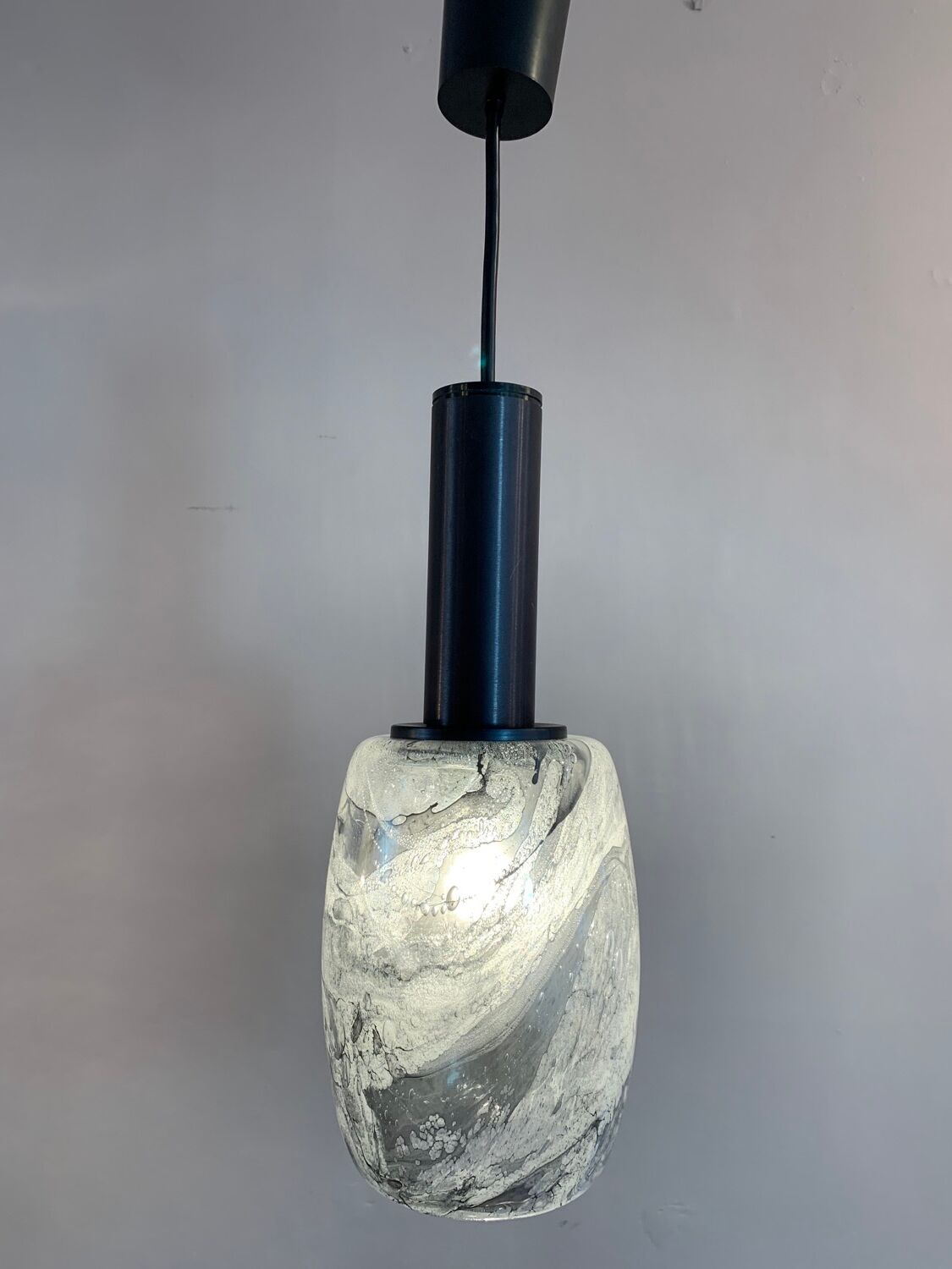 Pair of 1970s Putzler grey marbled pendant lights