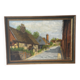 Oil on canvas signed, landscape of a Norman village, 1992.