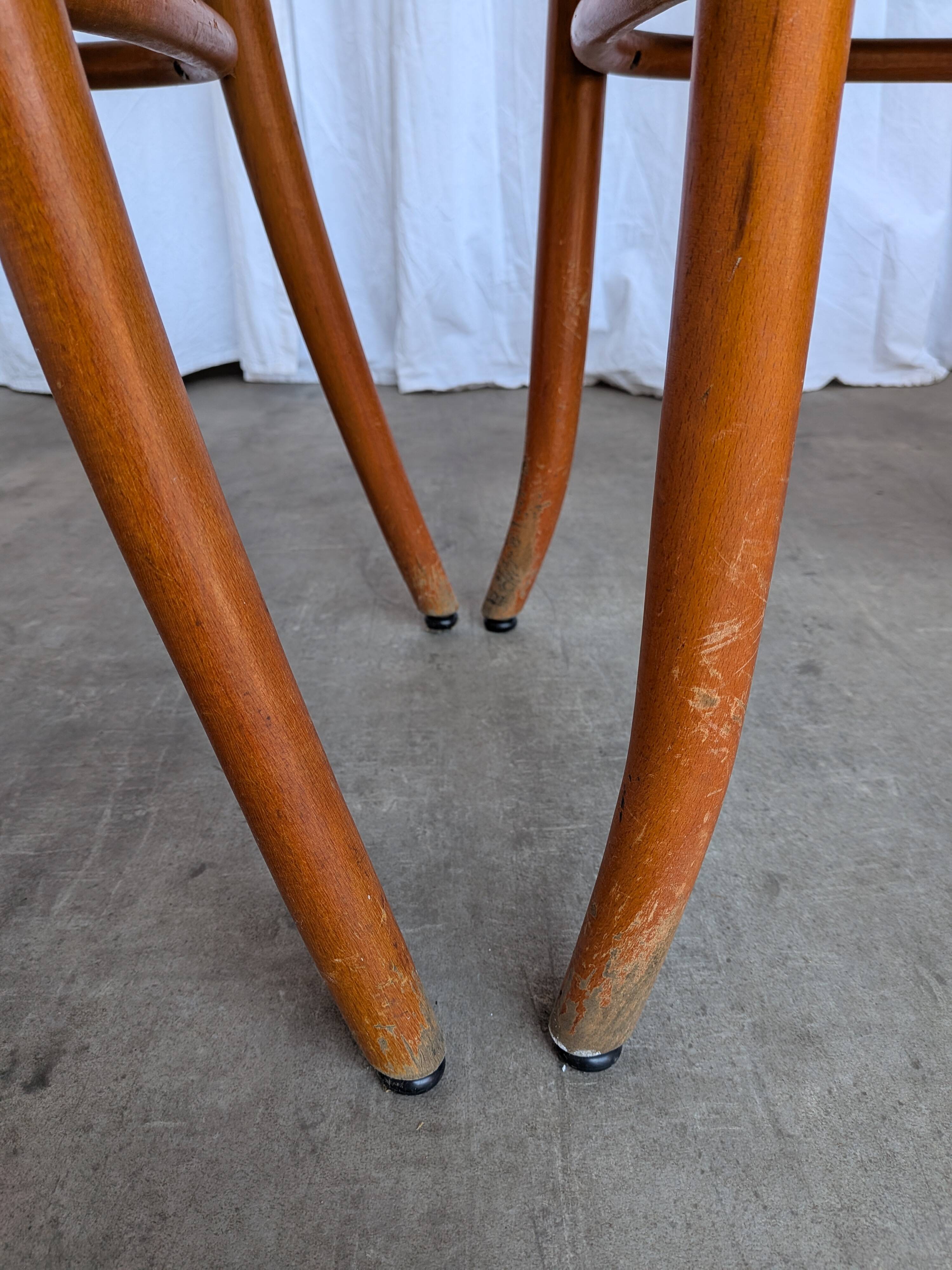 Ensemble de 6 chaises de salle à manger Thonet en bois courbé avec assise en tissu / Années 1970 Mid-Century Bistr