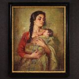 Tableau espagnol signé Maternité XXe siècle