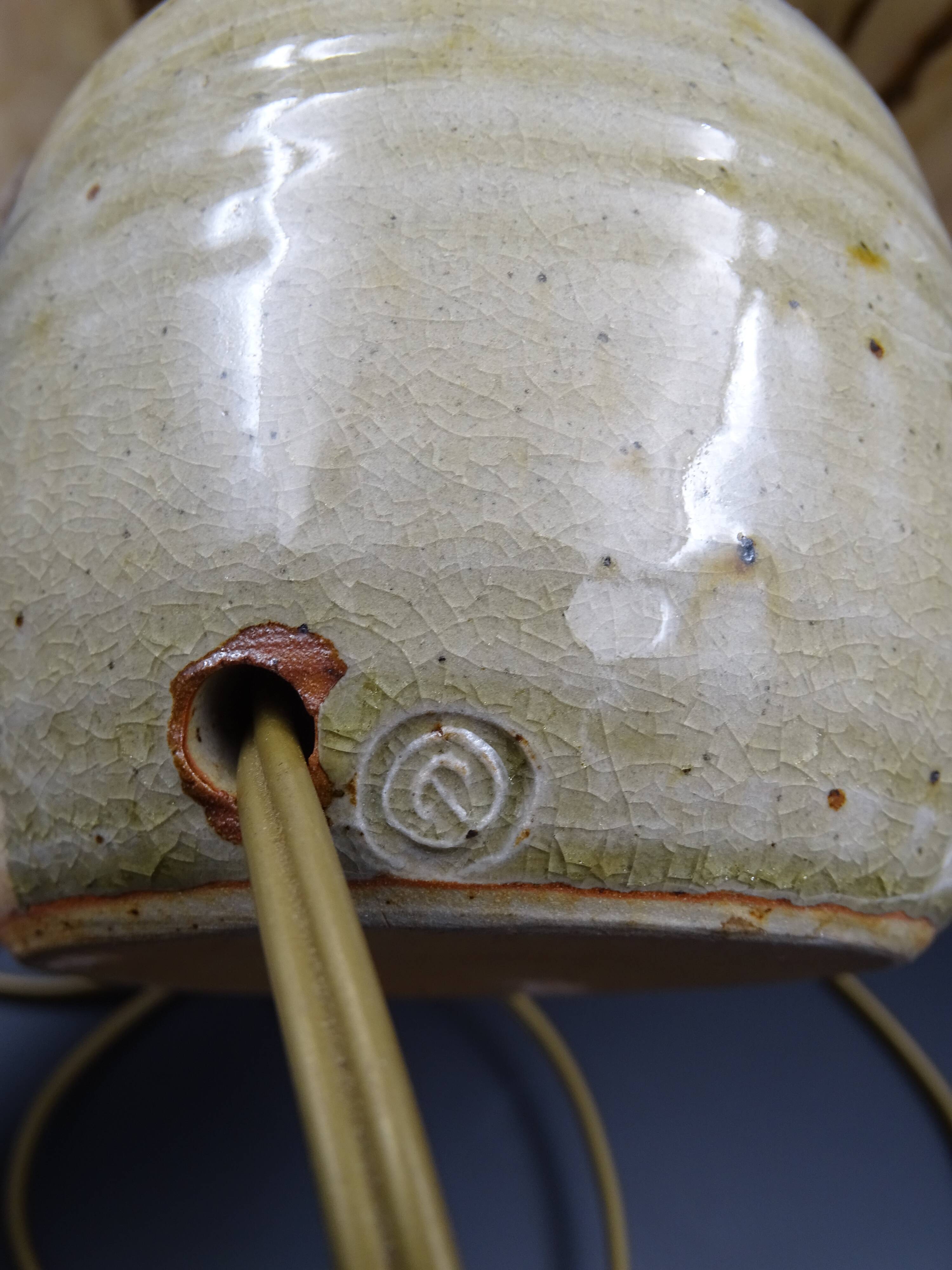 Pair of bedside lamps in stoneware and wool lampshades - Vintage around 1970