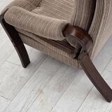 1970s, pair of Danish armchairs, brown furniture corduroy, beech wood.