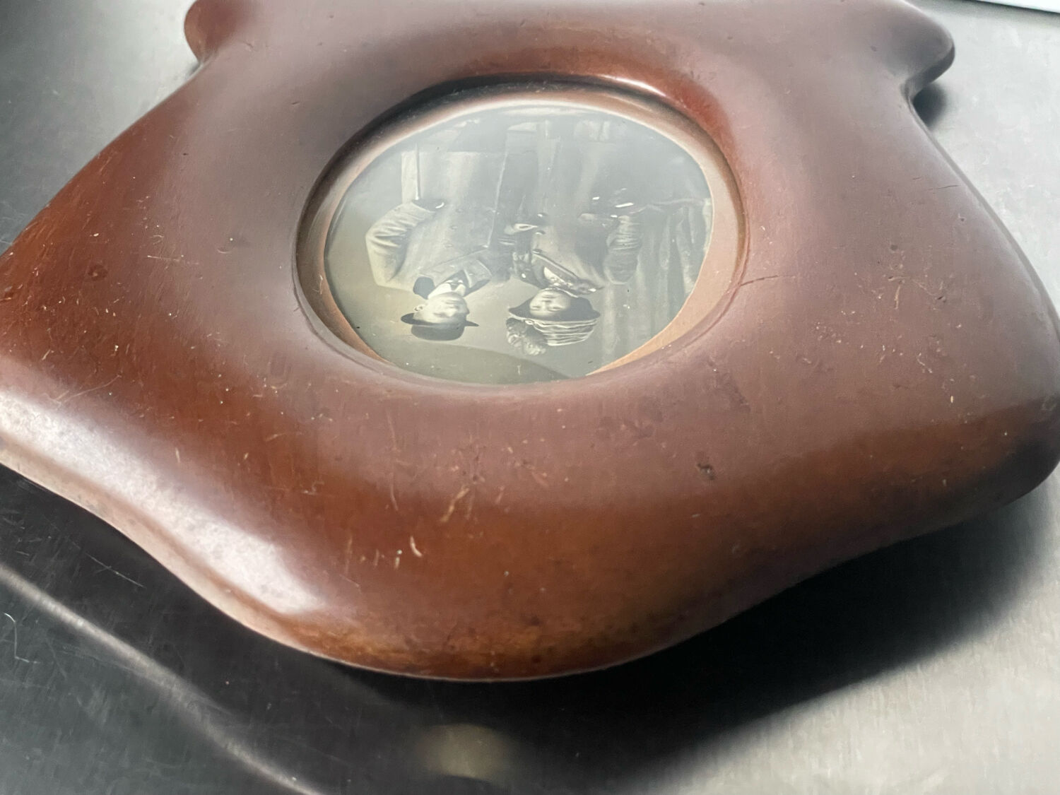 Antique  art nouveau mahogany wooden frame measurements 27.5 cm x 20 cm  convex glass