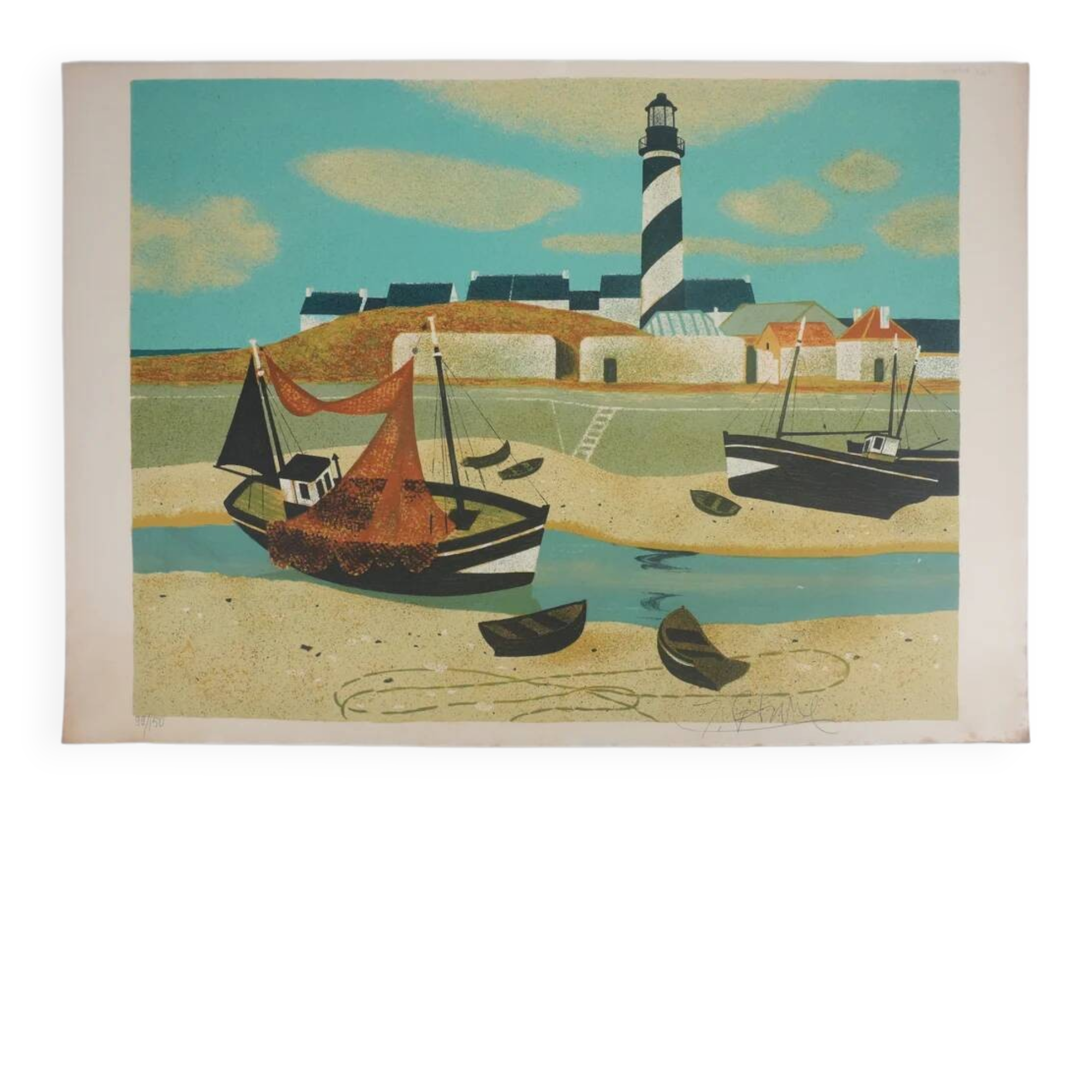 Yves Ganne: The Lighthouse Boat, original signed lithograph