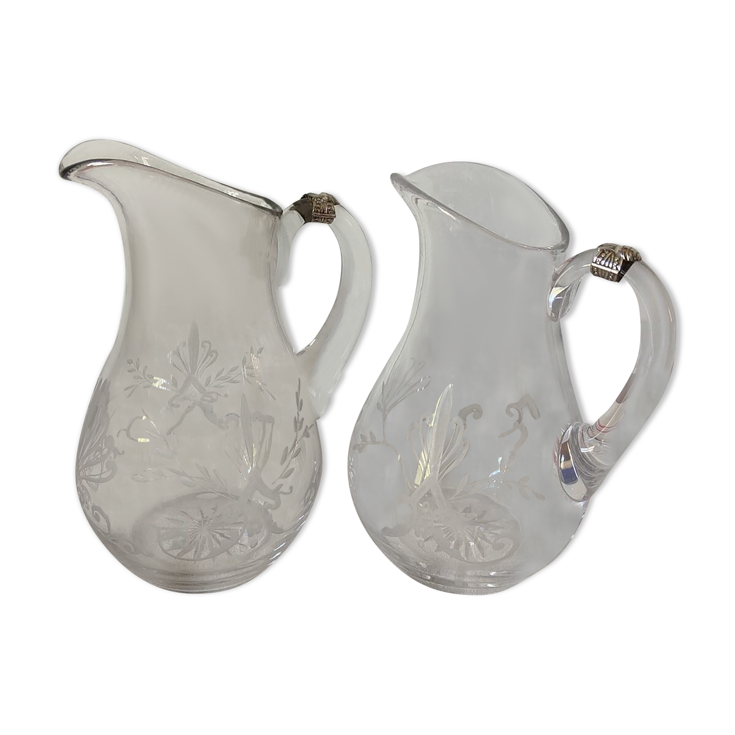 2 carafes en cristal et argent massif