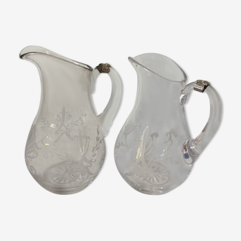 2 carafes en cristal et argent massif