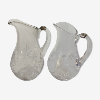 2 decanters in crystal and solid silver