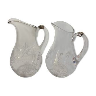 2 crystal and solid silver carafes