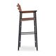 Set of 3 Artisan Bar Stools with Natural Tan Leather Backrest and Black Rubber Metal