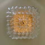 Vintage globe wall or ceiling light in transparent molded glass