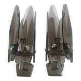Pair of vintage Italian chrome wall sconces with smoked glass