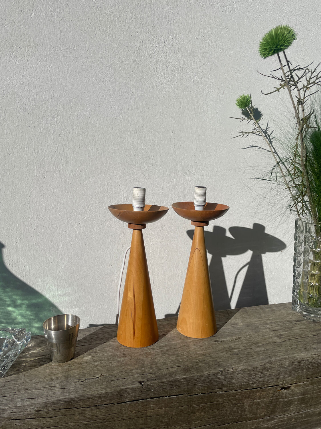 Pair of Scandinavian wooden lamps, 1980s