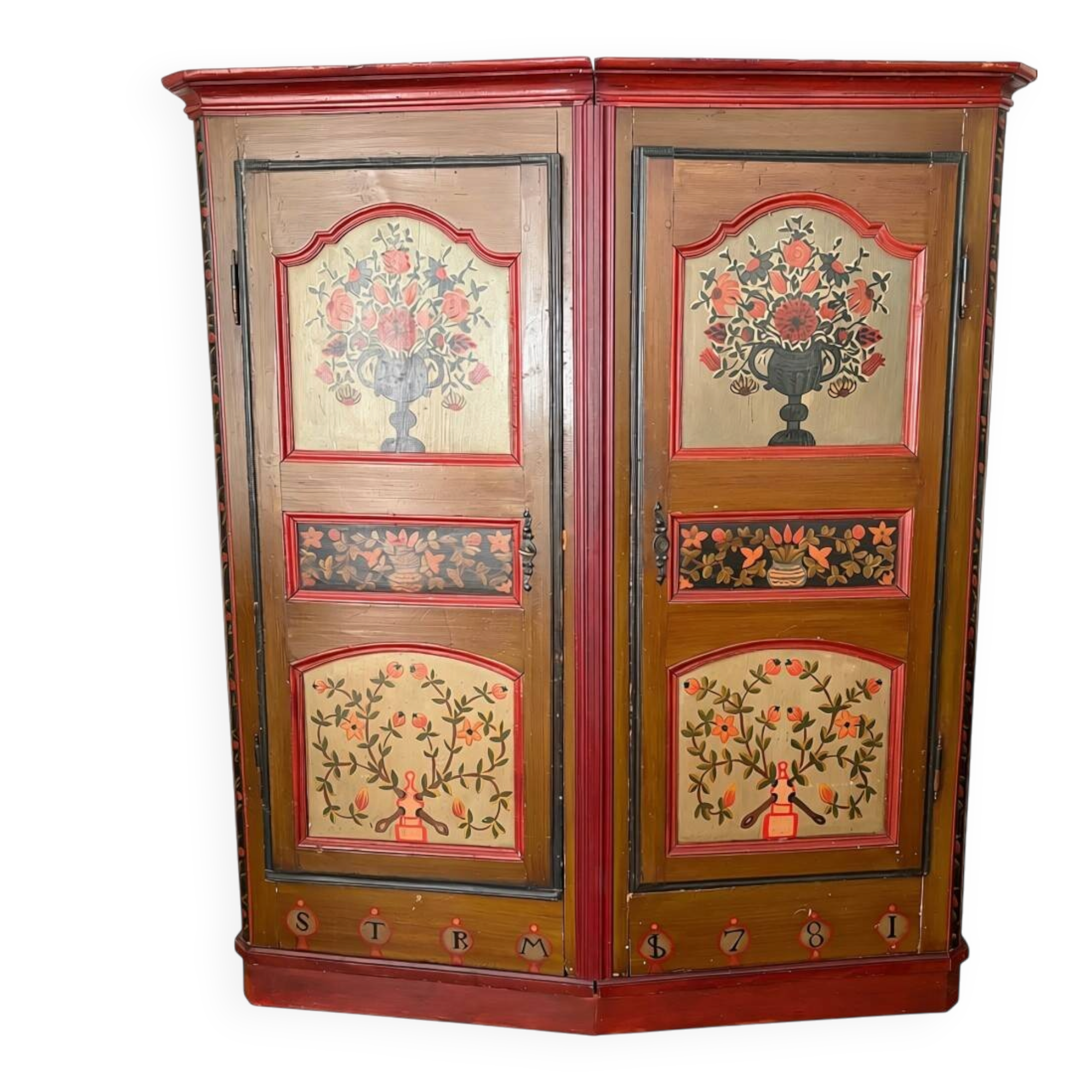 Antique Swiss wardrobe hand-painted – Alpine folk art – dated 1781