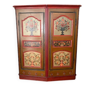Armoire suisse ancienne peinte à la main – art populaire alpin – datée 1781