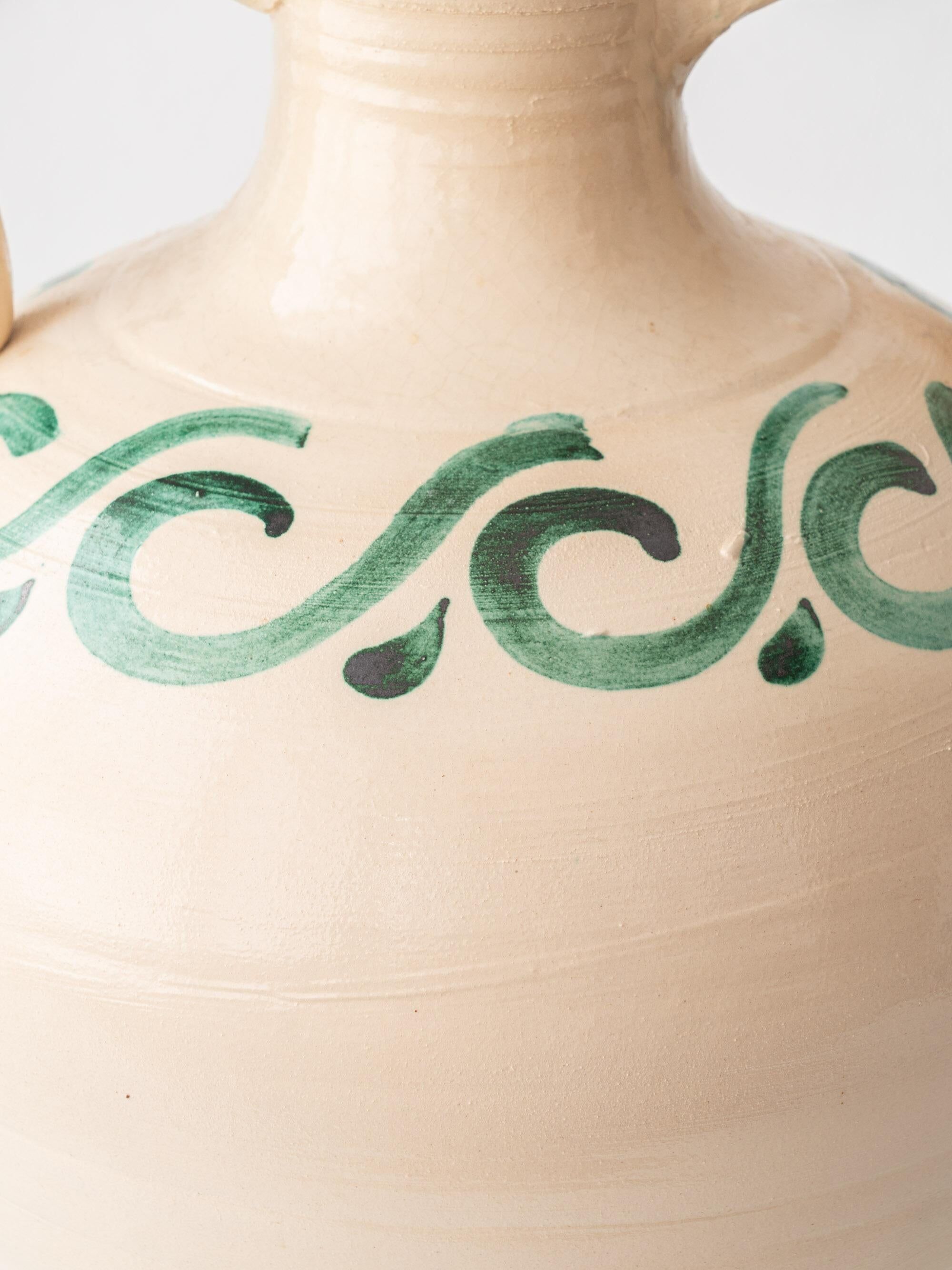 Spanish Revival Ceramic Table Lamp from Granada, New Green Silk Shade