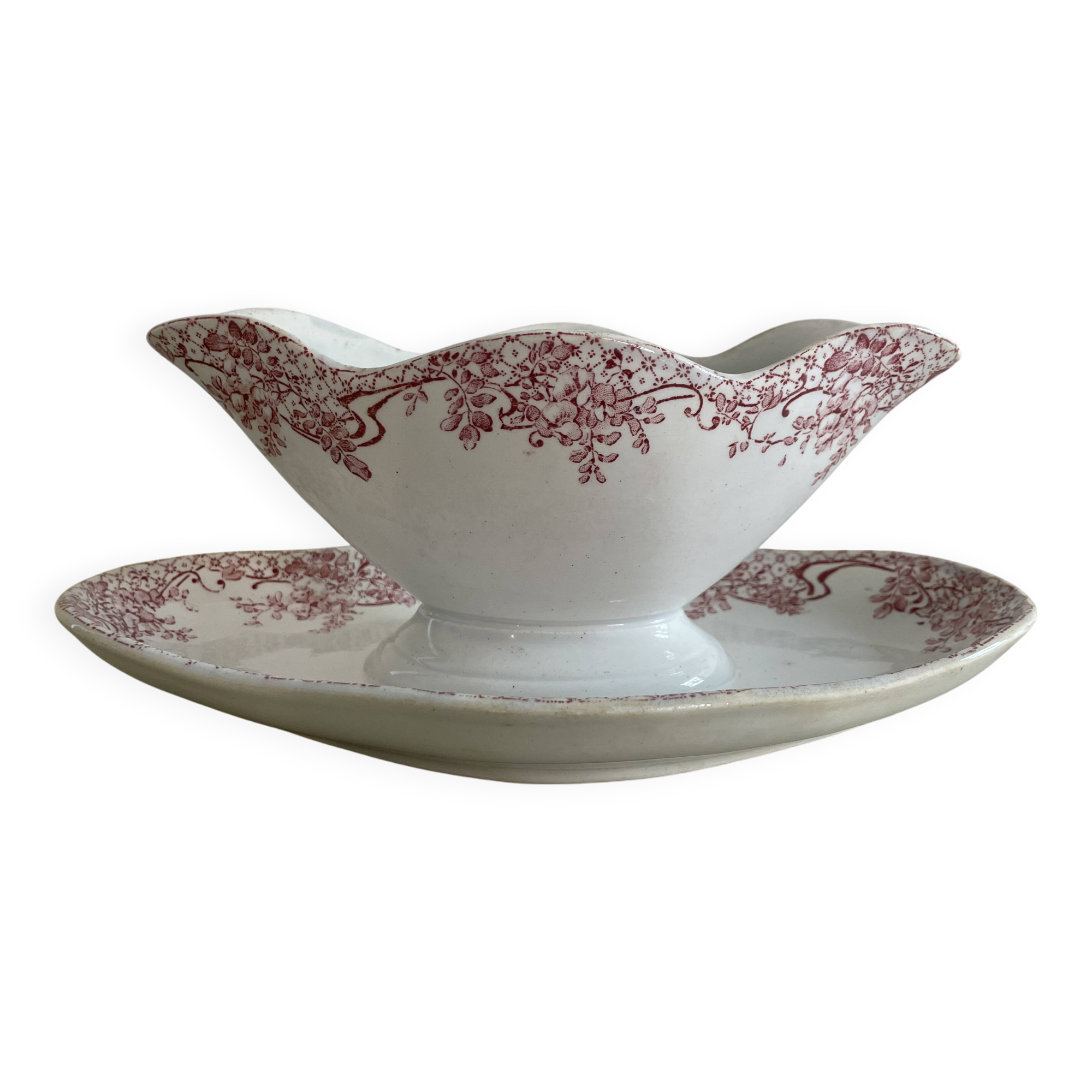 Lebacqz & Bouchart St Amand Nord Glycines pink ironstone sauceboat