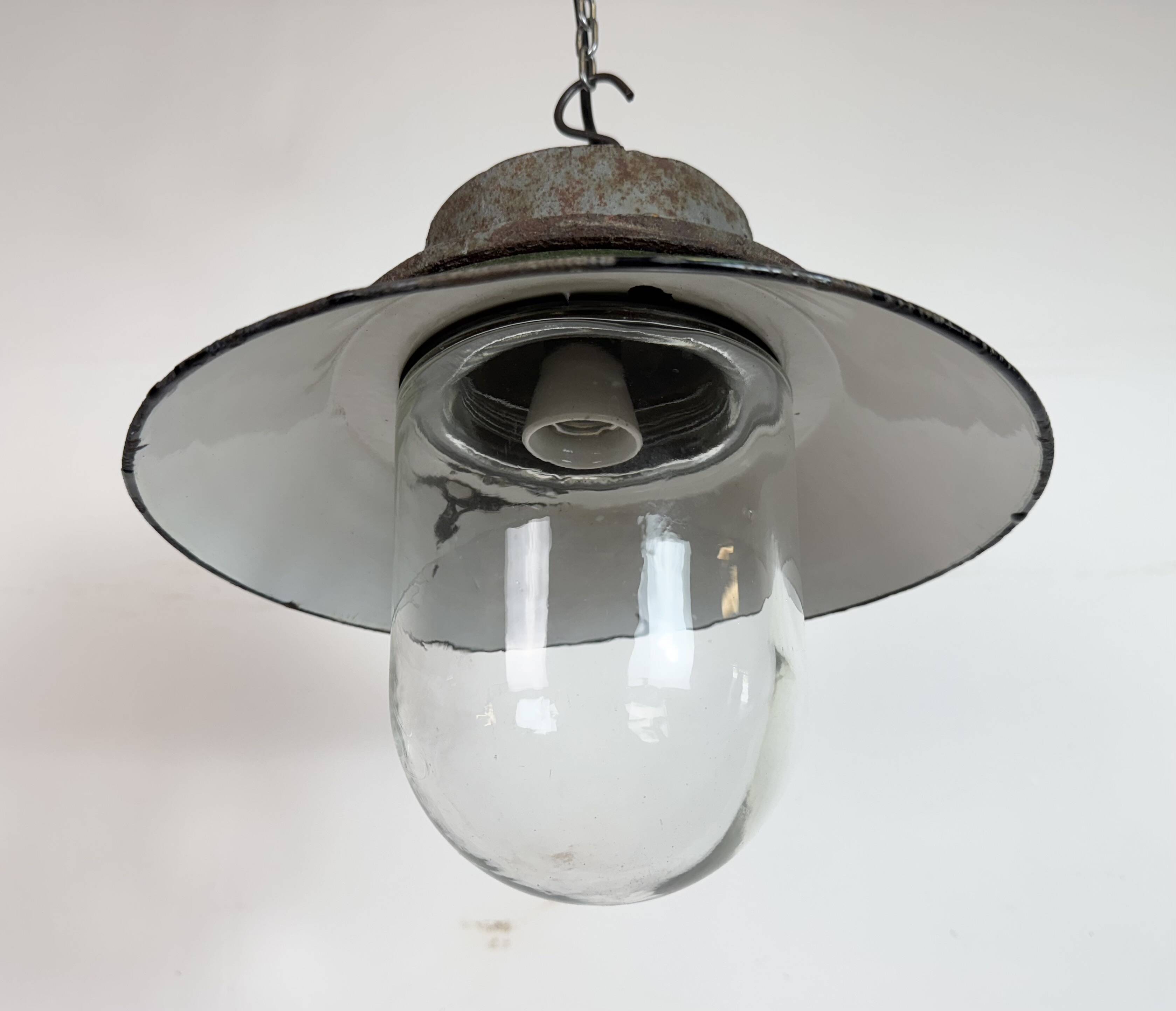 Green Enamel and Cast Iron Industrial Pendant Light, 1960s