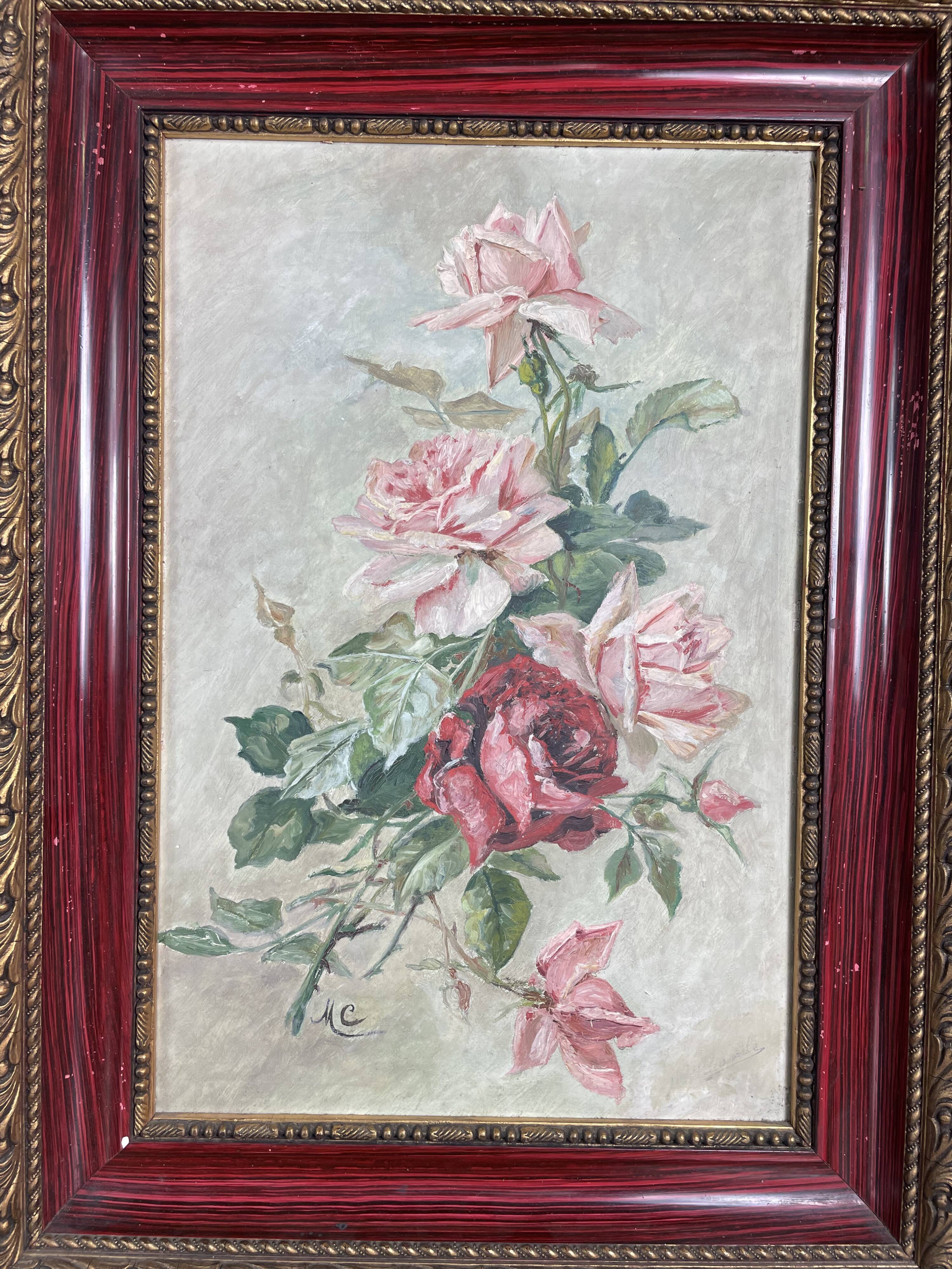 Pair of oil on canvas "Bouquets of roses"