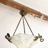Art Deco Chandelier/Ceiling Light/Cast Glass Pyramid Shape & Angelo Frame