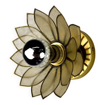Lotus flower wall sconce, mother-of-pearl petals & gilt brass, Italy, 1970s