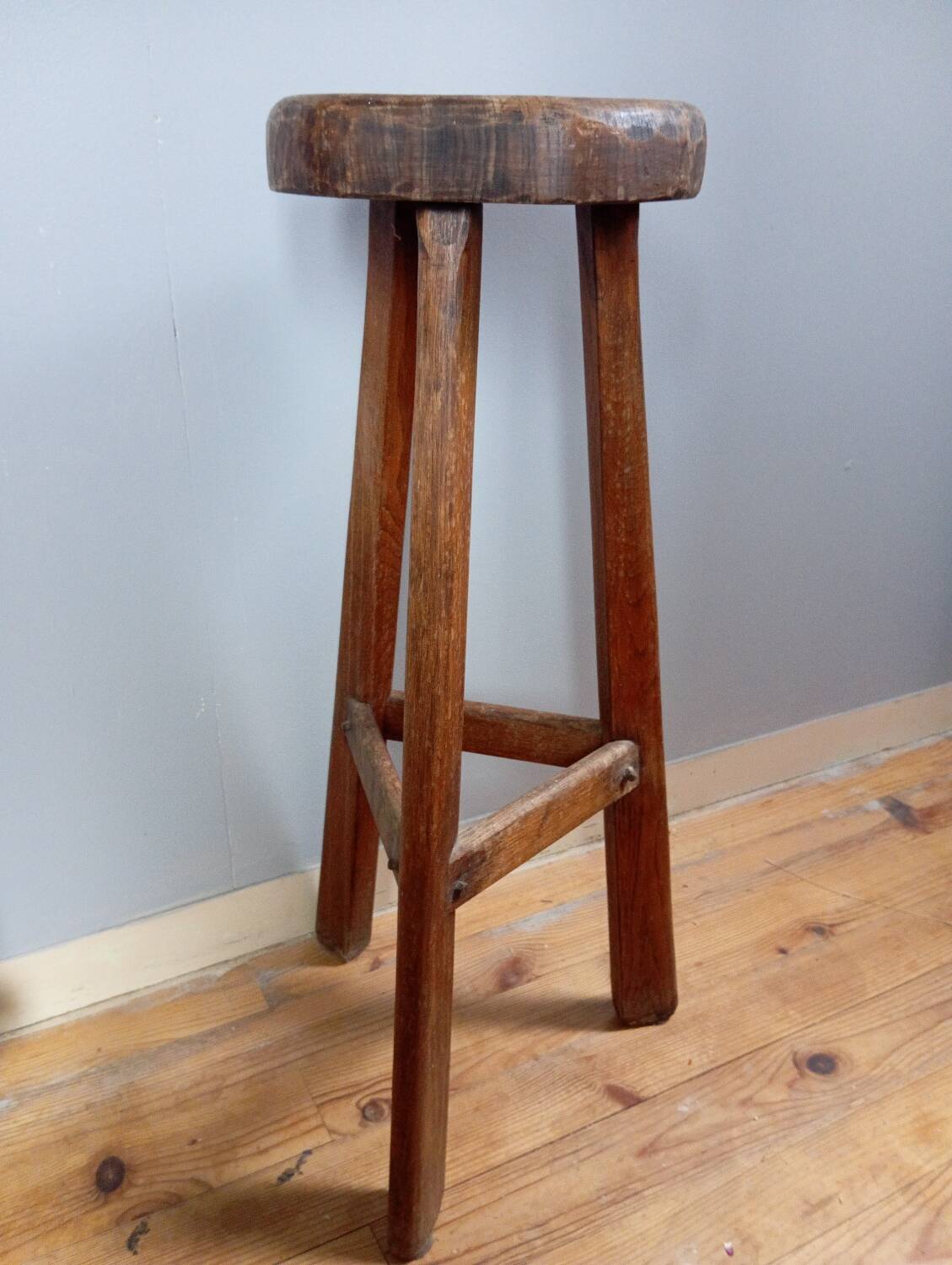 Vintage brutalist tripod high stool, 1950s