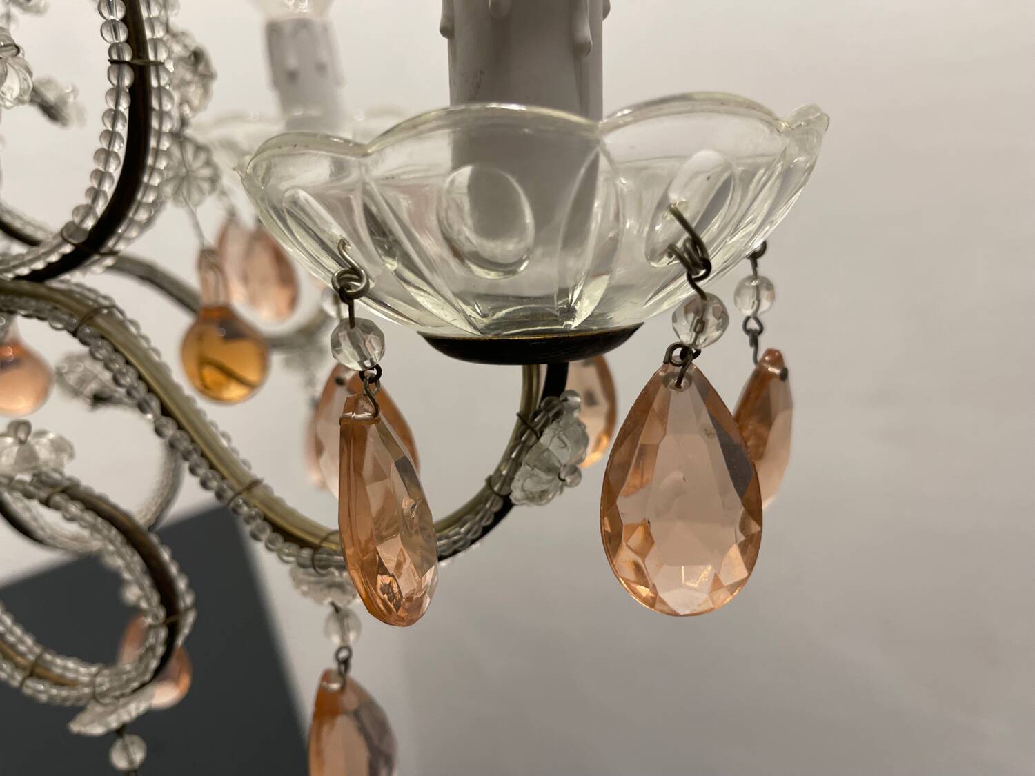 Pink Murano Glass Crystal Beaded Chandelier 1960’s