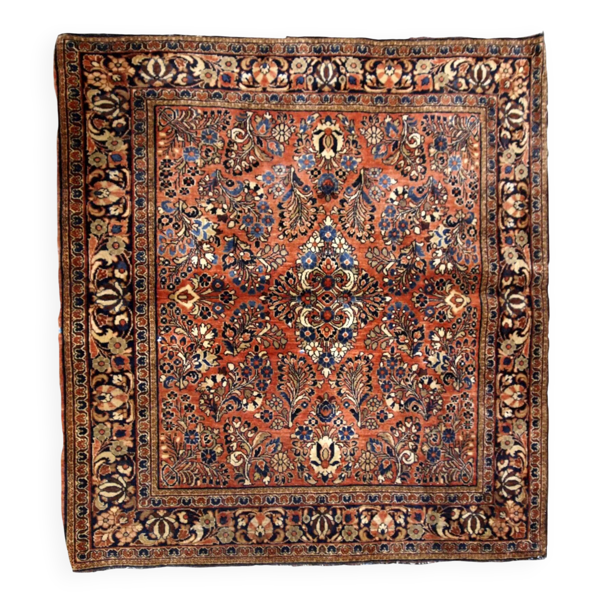 Handmade antique Persian Sarouk square rug 4.1'x 4.1' (125cm x 125cm) 1920s