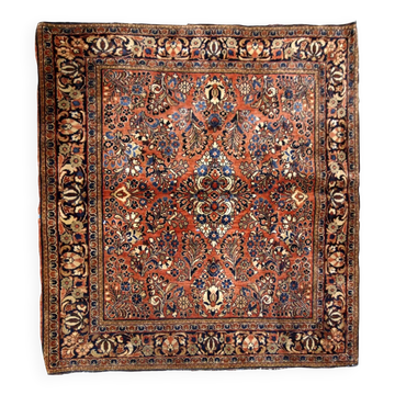 Tapis carré persan Sarouk antique fait main 4,1' x 4,1' (125 cm x 125 cm) années 1920