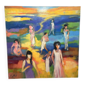 Oil Painting Canvas Deloison Abstract Modern Woman Perfume Beach