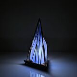 Mouth-Blown Glass and Iron Pyramid Table Lamp