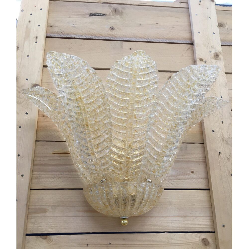 Murano graniglia glass wall light "leaf" transparent and gold