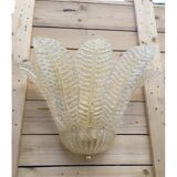 Transparent and gold graniglia “leaf” Murano glass wall sconce