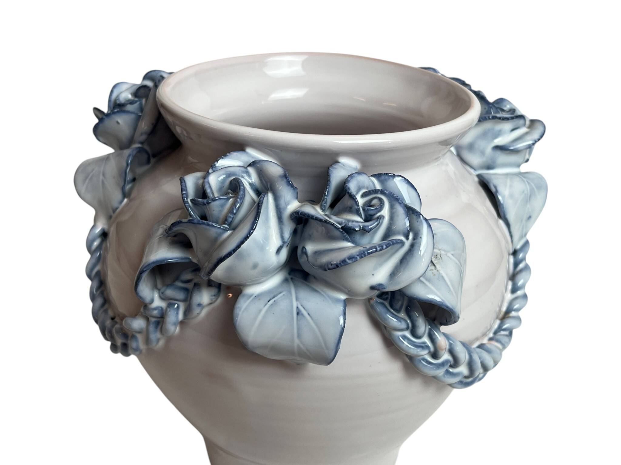 Ceramic vase from Varages in pink and blue.