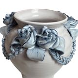 Ceramic vase from Varages in pink and blue.