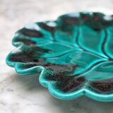 Vintage slip serving dish - Green leaf with black veneered edge